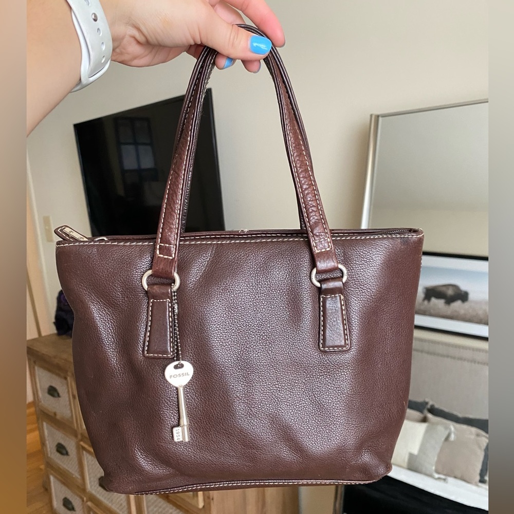 Brown Fossil Top Handle Purse